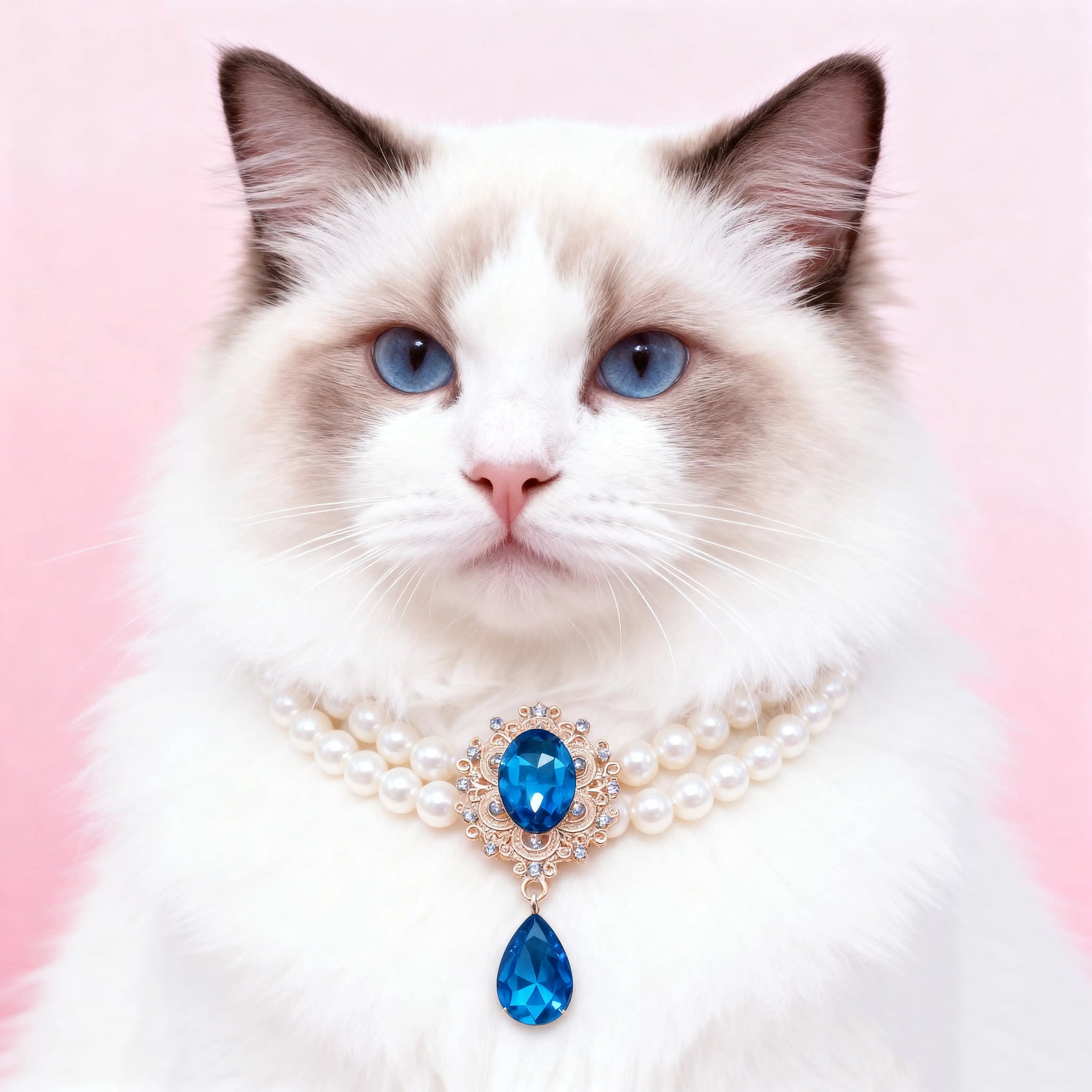 Double Layer Pearl Necklace with Gem Pendant for Pets