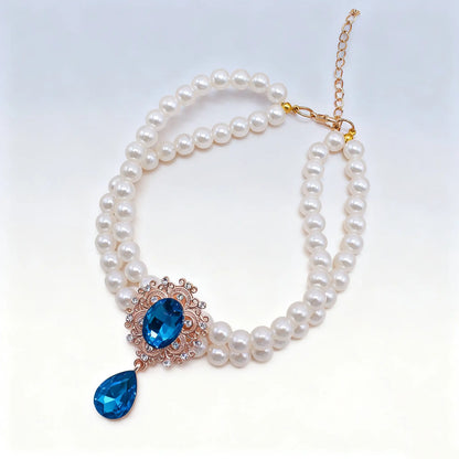 Doppelreihige Perlenkette mit Edelsteinanhänger für Haustiere