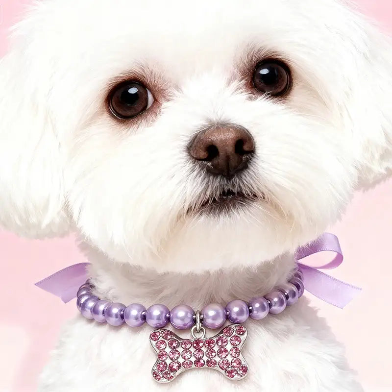 Pearl Necklace Collar with Gemstone Bow Tie