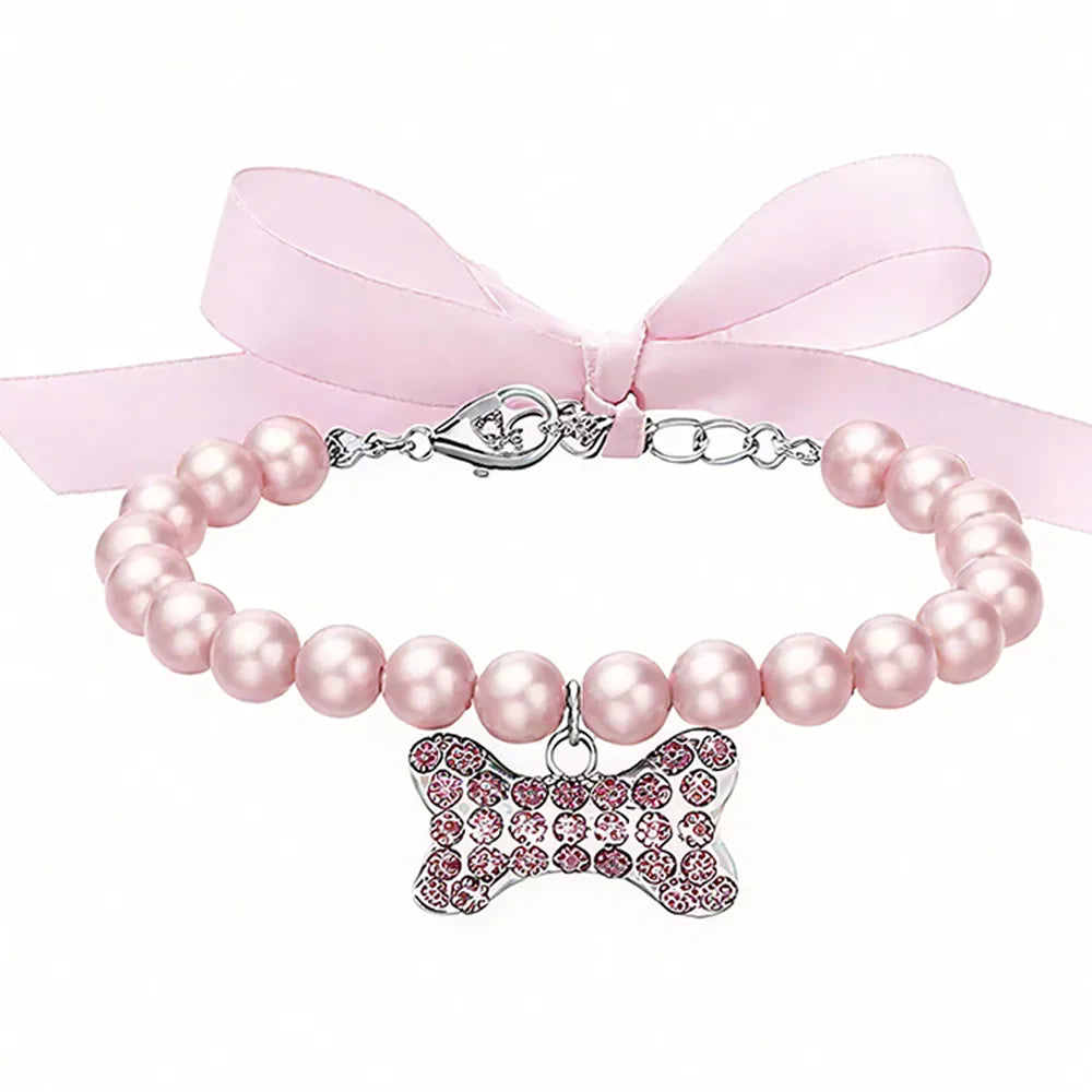 Pearl Necklace Collar with Gemstone Bow Tie