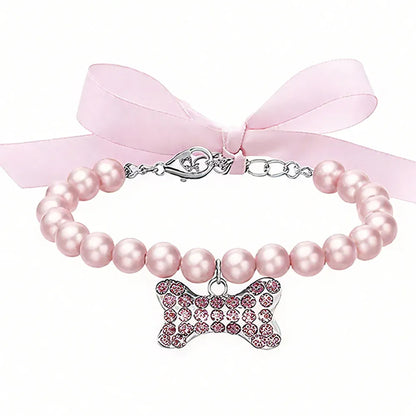 Pearl Necklace Collar with Gemstone Bow Tie