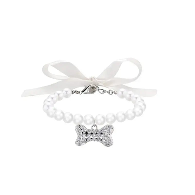 Pearl Necklace Collar with Gemstone Bow Tie