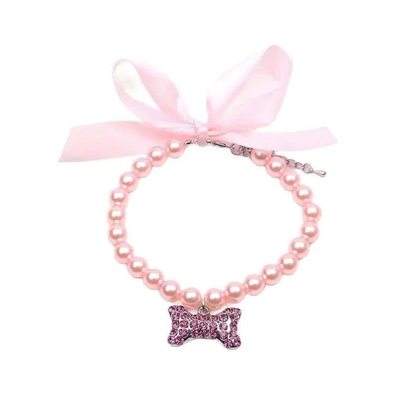 Pearl Necklace Collar with Gemstone Bow Tie