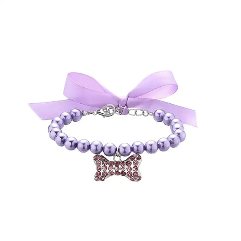 Pearl Necklace Collar with Gemstone Bow Tie