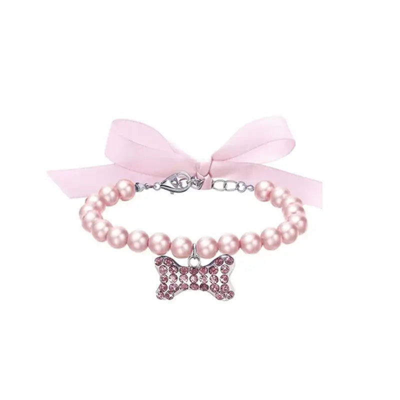 Pearl Necklace Collar with Gemstone Bow Tie