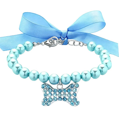 Pearl Necklace Collar with Gemstone Bow Tie