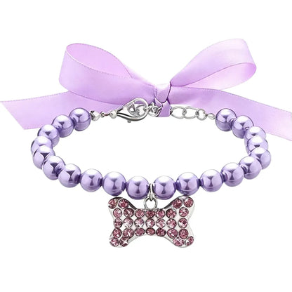 Pearl Necklace Collar with Gemstone Bow Tie