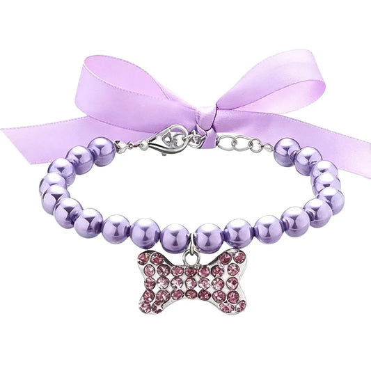 Pearl Necklace Collar with Gemstone Bow Tie