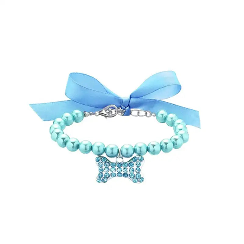 Pearl Necklace Collar with Gemstone Bow Tie