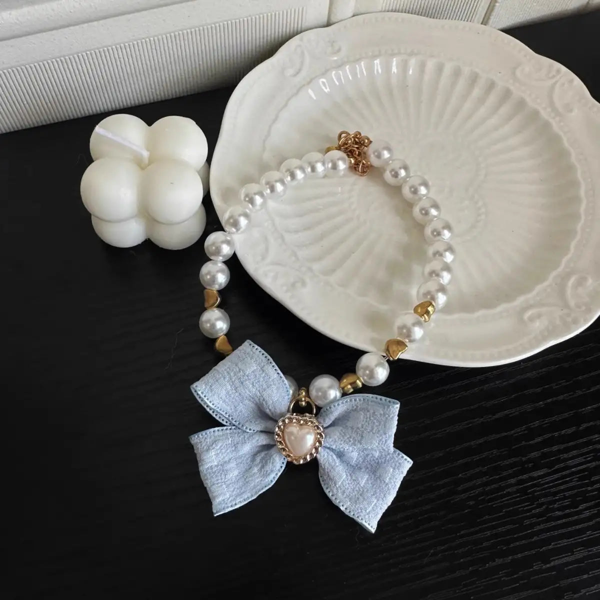 Pearl Necklace with Elegant Bow Tie for Pets