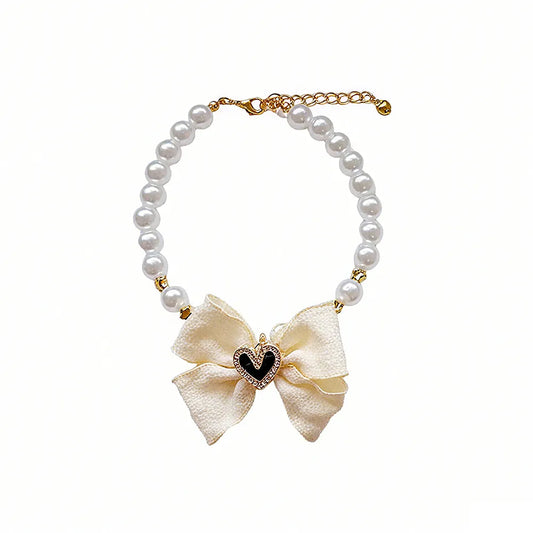 Pearl Necklace with Elegant Bow Tie for Pets