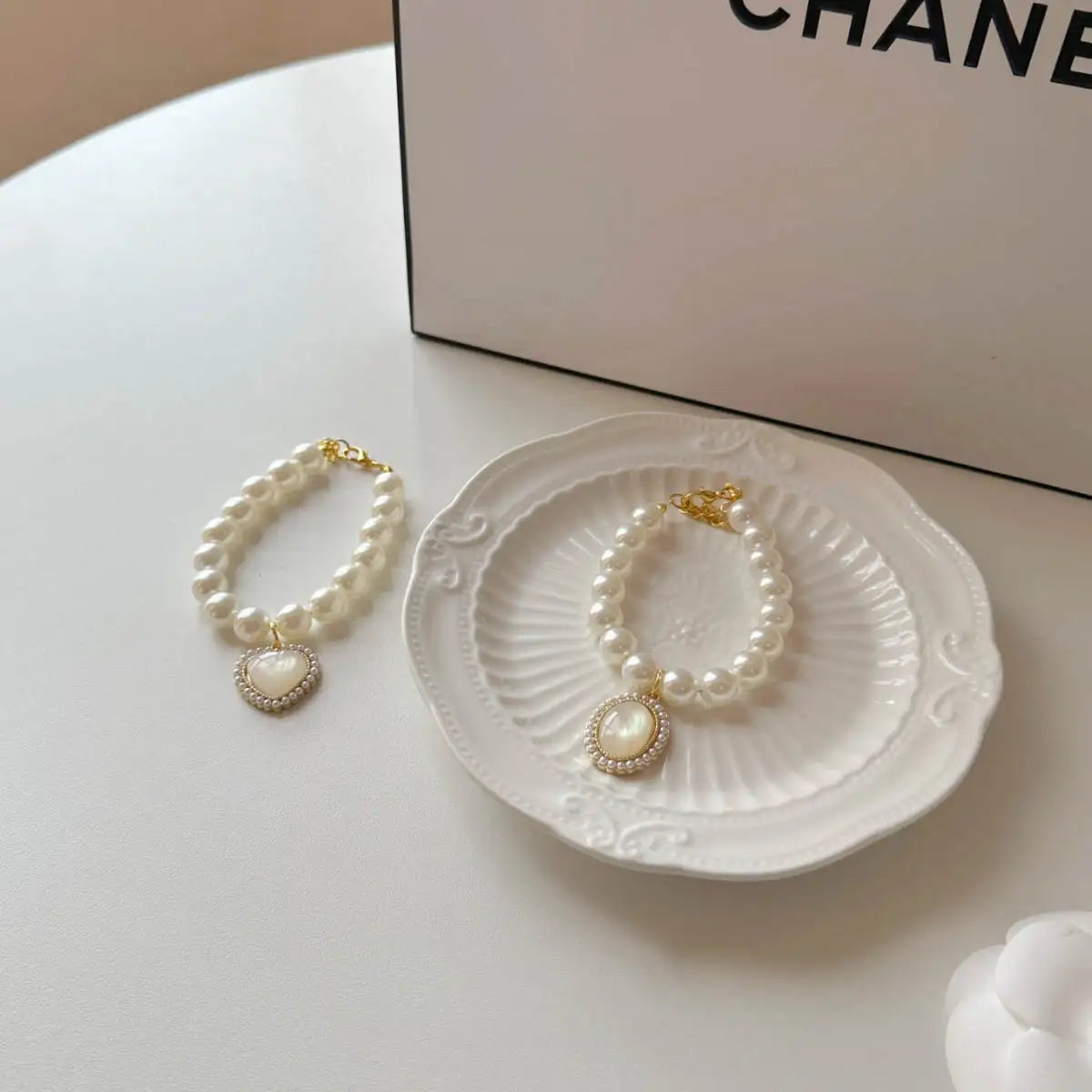 Vintage Heart Pearl Necklace for Pets