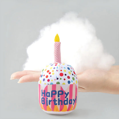 Plüschtier für Hunde in Geburtstagskuchenform mit Quietscher