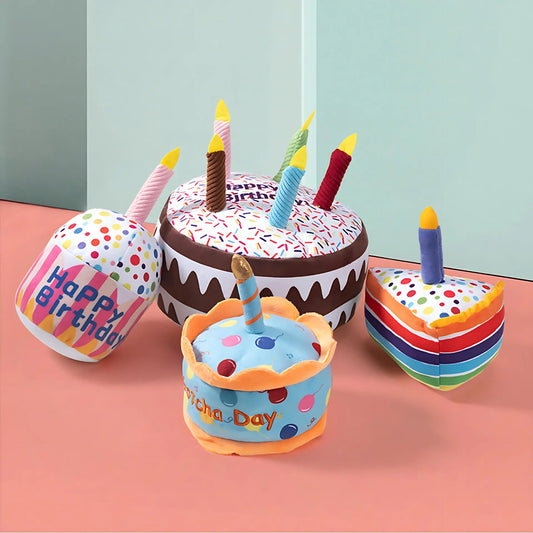 Birthday Cake Plush Dog Toy with Squeaker