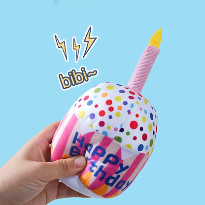 Plüschtier für Hunde in Geburtstagskuchenform mit Quietscher