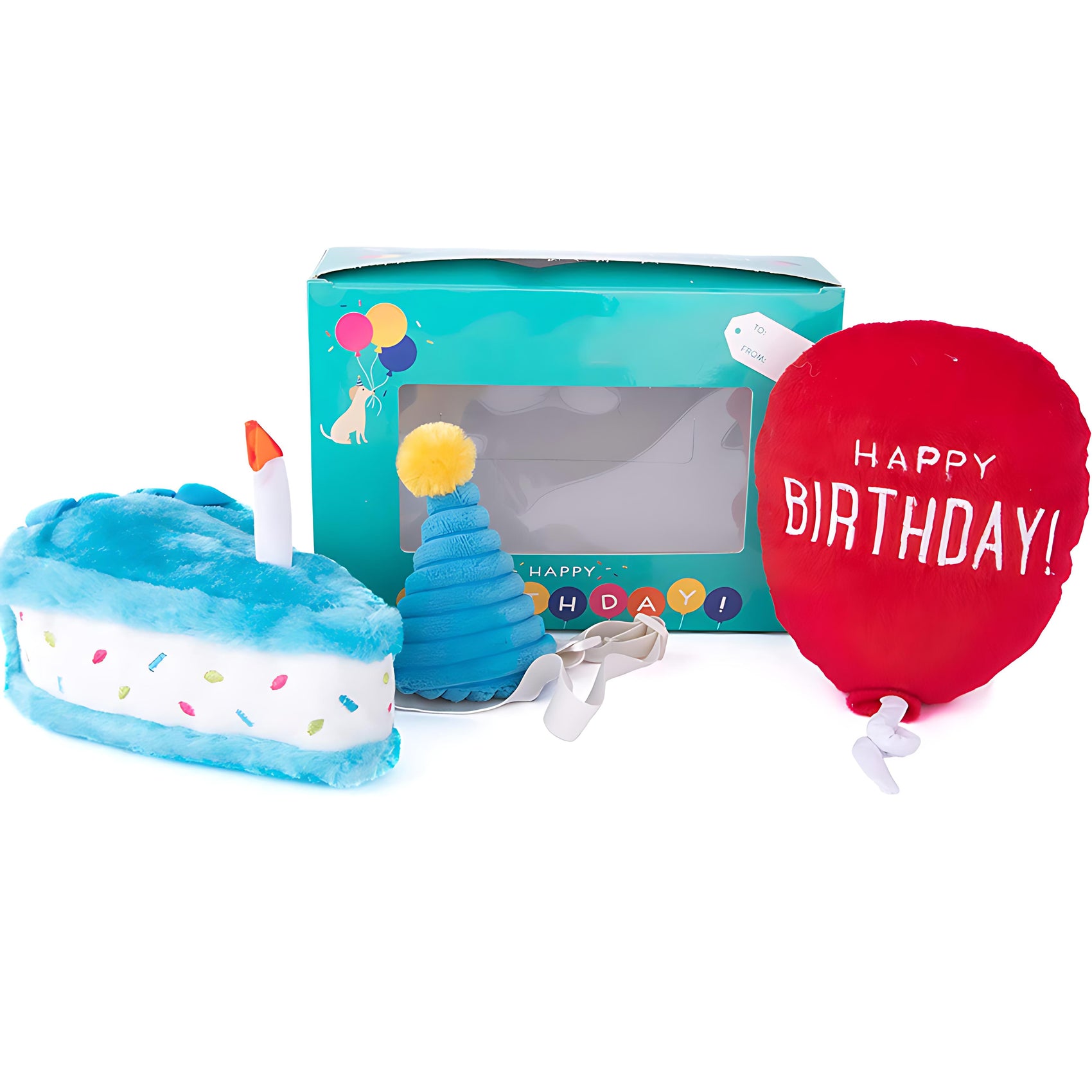 Birthday Cake Hat Plush Dog Toy with Squeaker