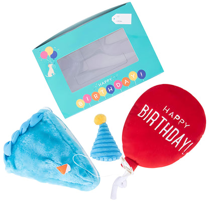 Plüschtier-Hundespielzeug mit Geburtstagskuchenhut und Quietscher