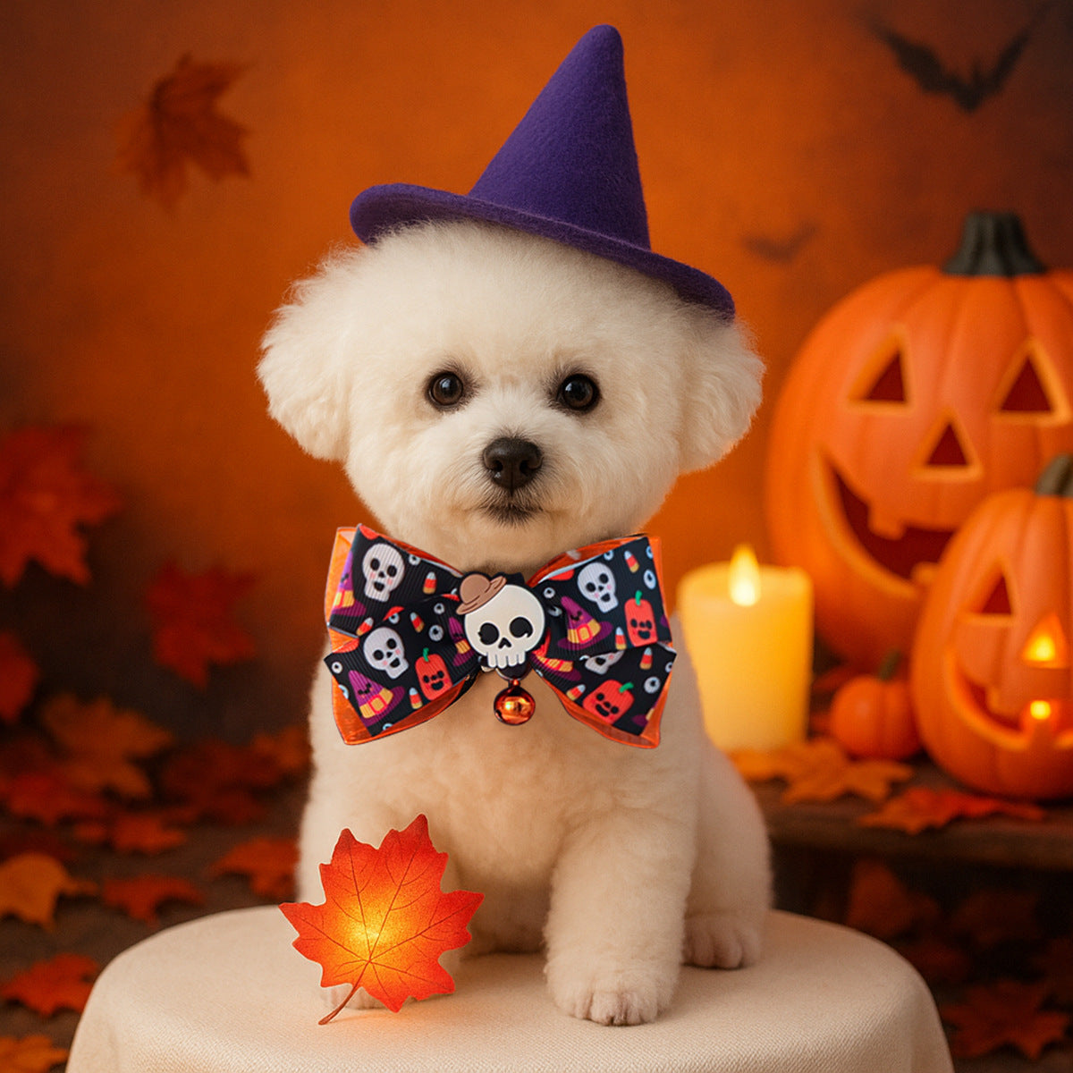 Halloween Bow Tie Bell Pet Collar Scarf