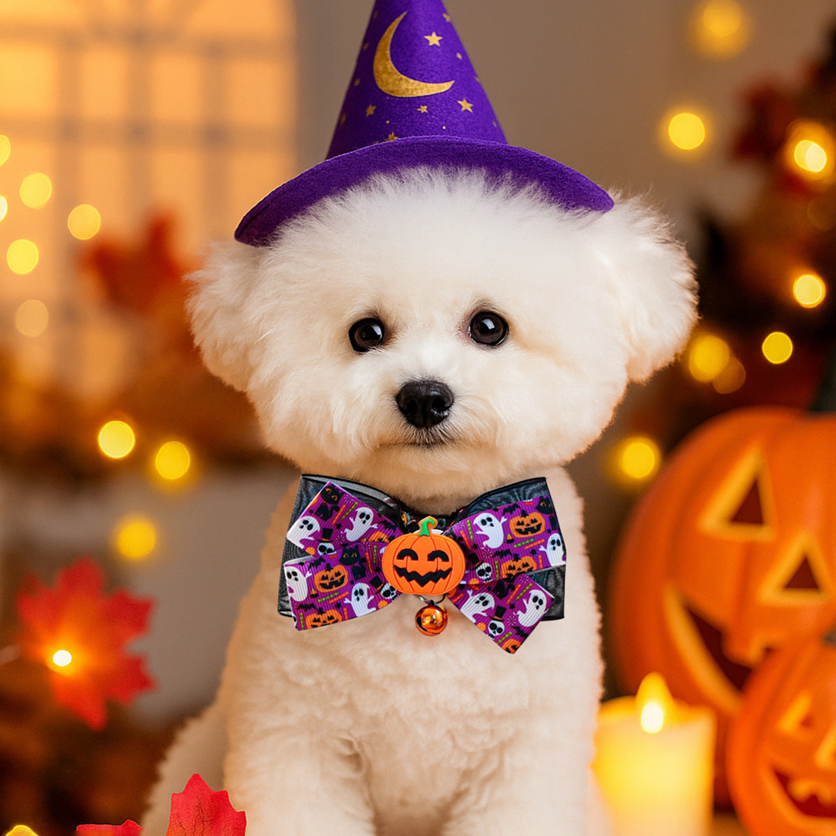 Halloween Bow Tie Bell Pet Collar Scarf