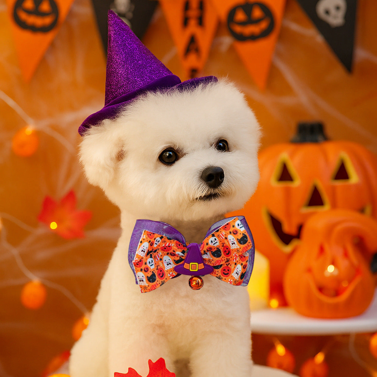 Halloween Bow Tie Bell Pet Collar Scarf