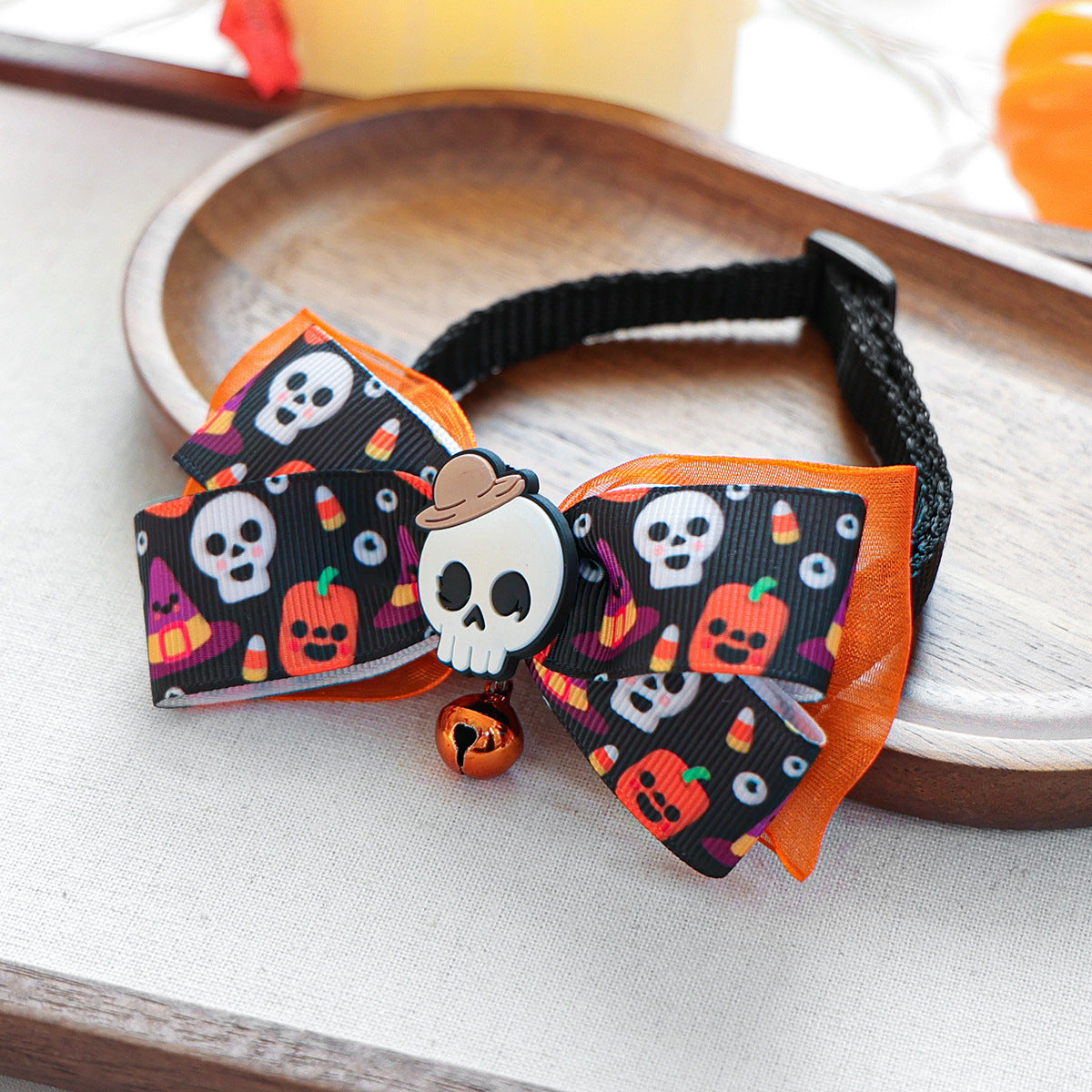 Halloween Bow Tie Bell Pet Collar Scarf