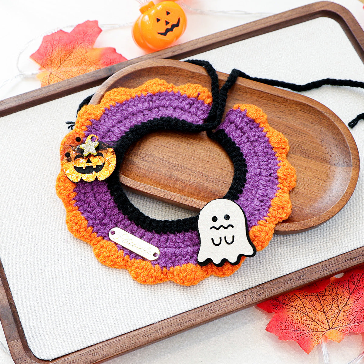 Halloween Embroidered Knitted Bandana Bib