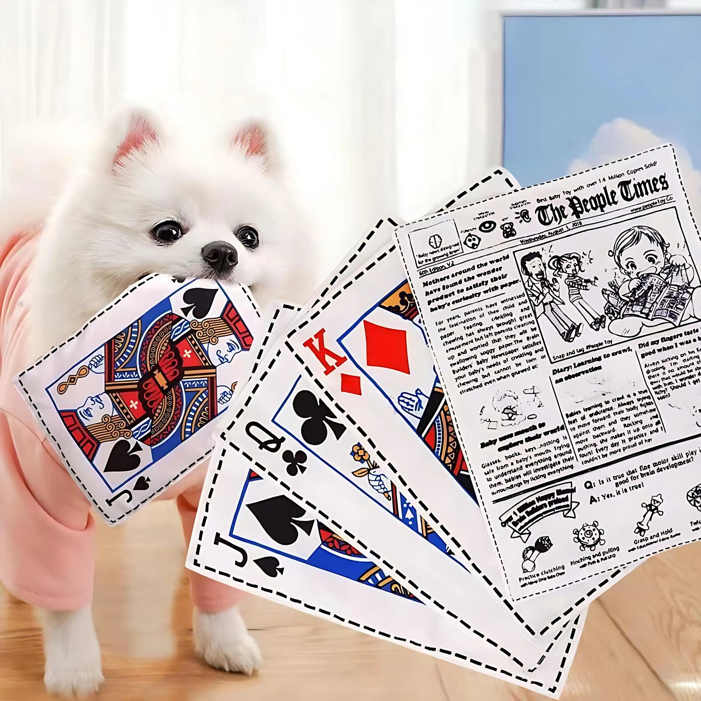Newspaper Poker Plush Dog Toy with Squeaker